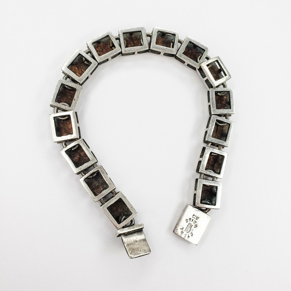 Vintage Sterling Silver 925 Weiss Link Bracelet Black Lucite Squares - Picture 7 of 11